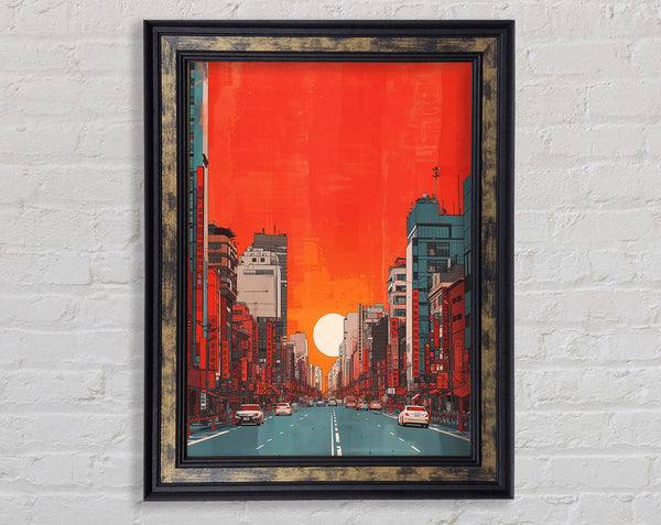 Red Orange Sunset Scyscraper Framed Print