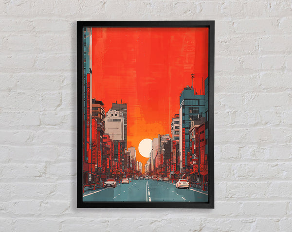 Red Orange Sunset Scyscraper Framed Print