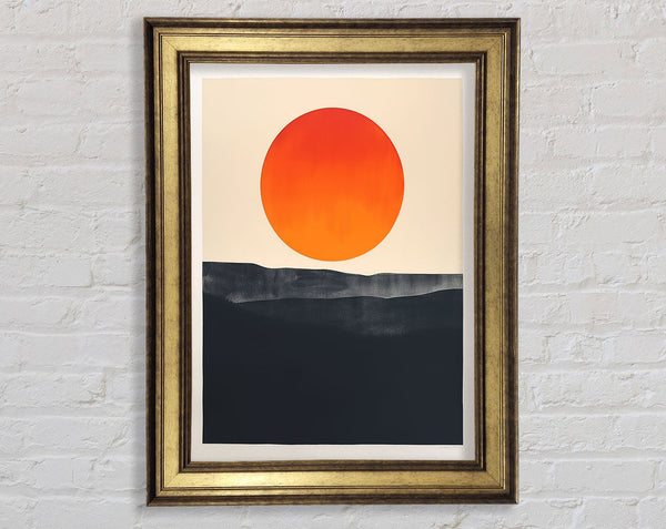 Red Sun On White Land Framed Print