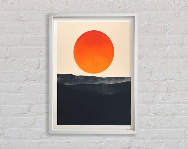 Red Sun On White Land Framed Print