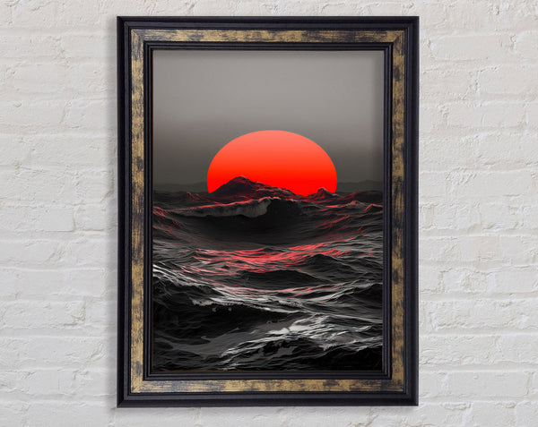 Red Sun Over The Mountains Framed Print