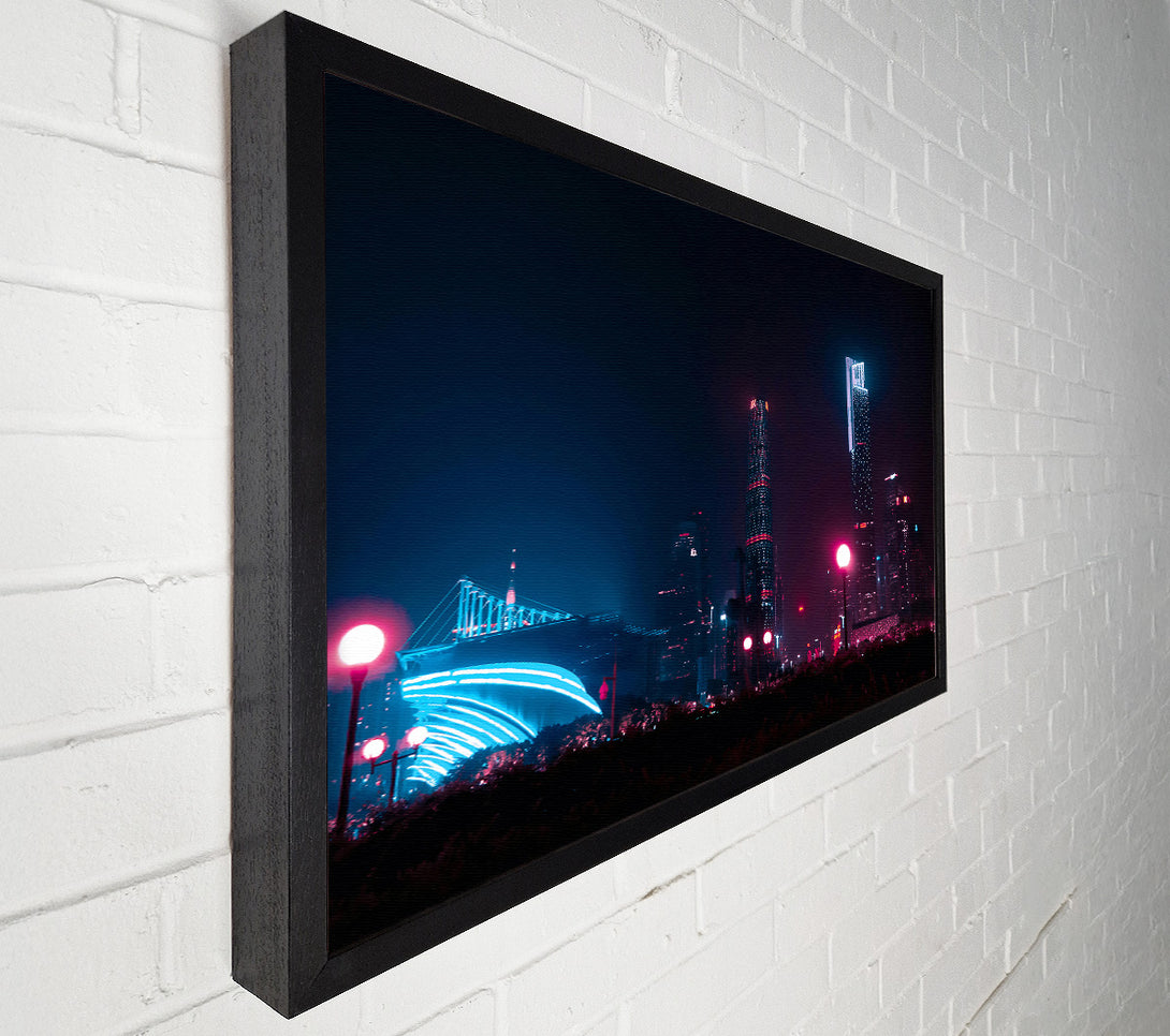  A Canvas Print of Blue Neon Skyline Canvas Print