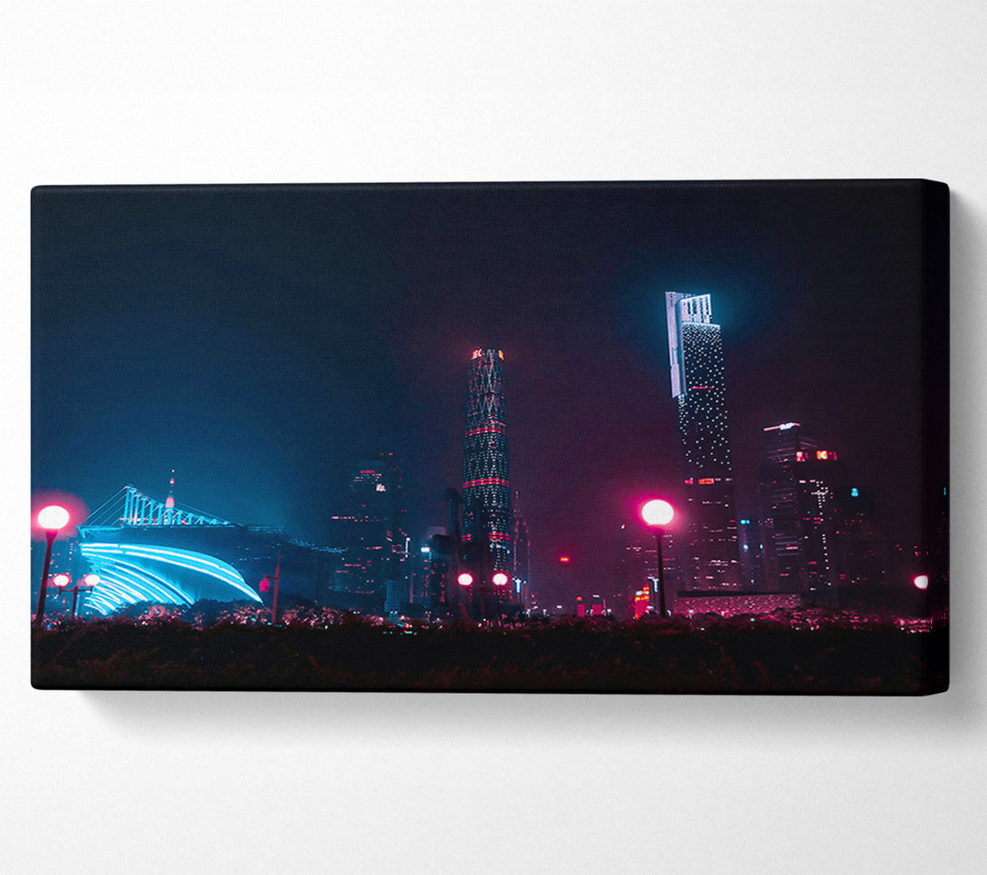  A Canvas Print of Blue Neon Skyline Canvas Print