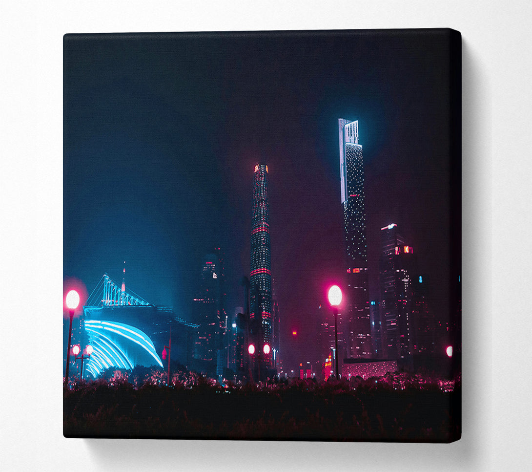  A Canvas Print of Blue Neon Skyline Canvas Print