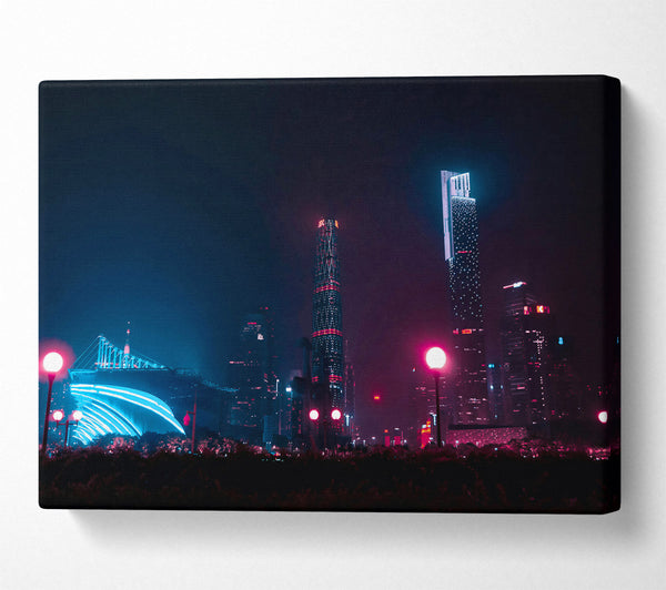  A Canvas Print of Blue Neon Skyline Canvas Print