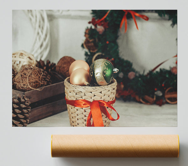 Gold Christmas Basket Poster