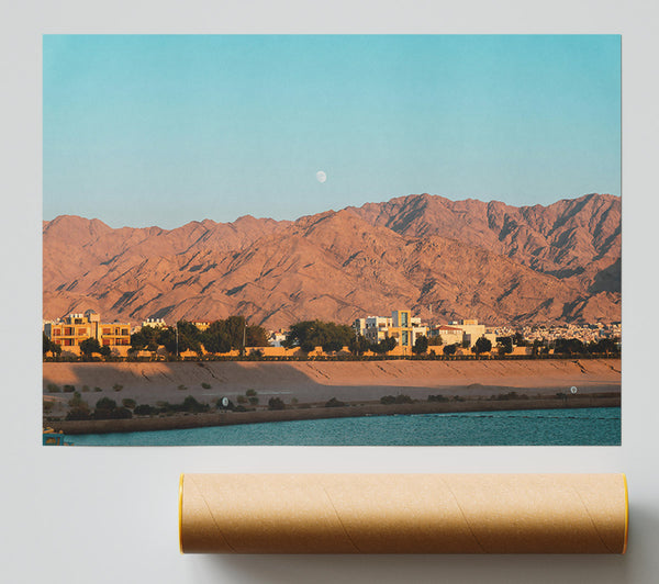 Golden Desert Moon Poster