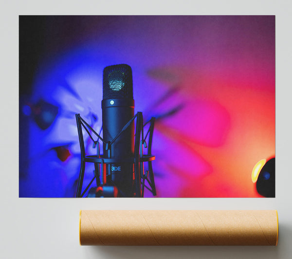 Blue And Red Mic Giclee Print