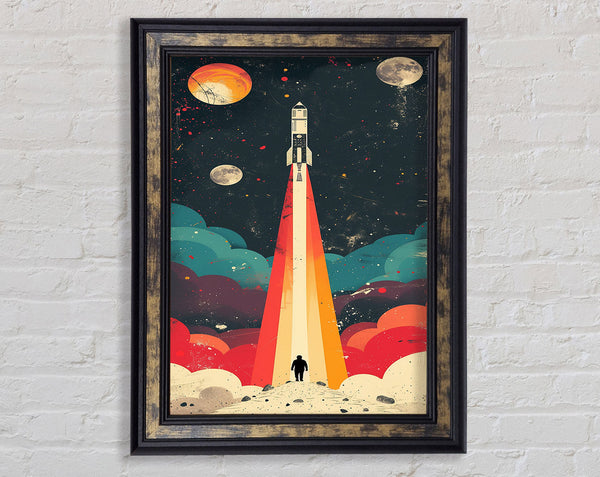 Rocket Ship Glying Framed Print