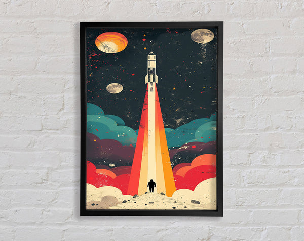 Rocket Ship Glying Framed Print