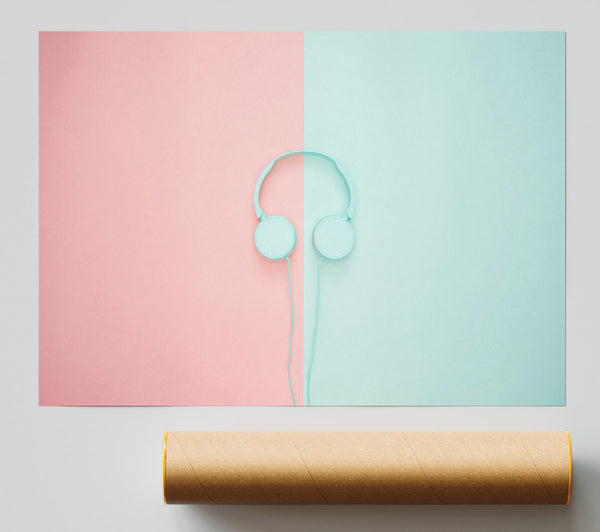 Mint Green Headphones Poster