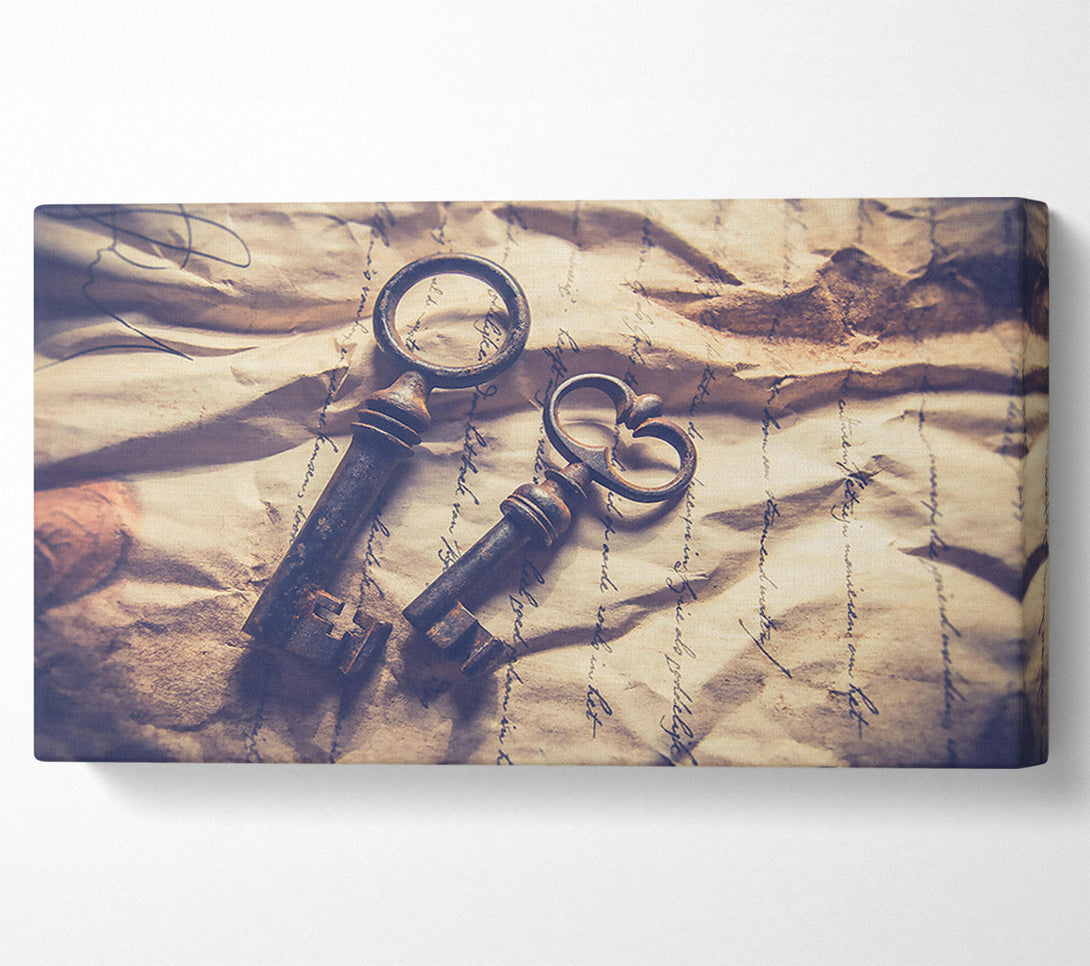  A Canvas Print of Rusty Keys On Cream Paper Canvas Wall Art
