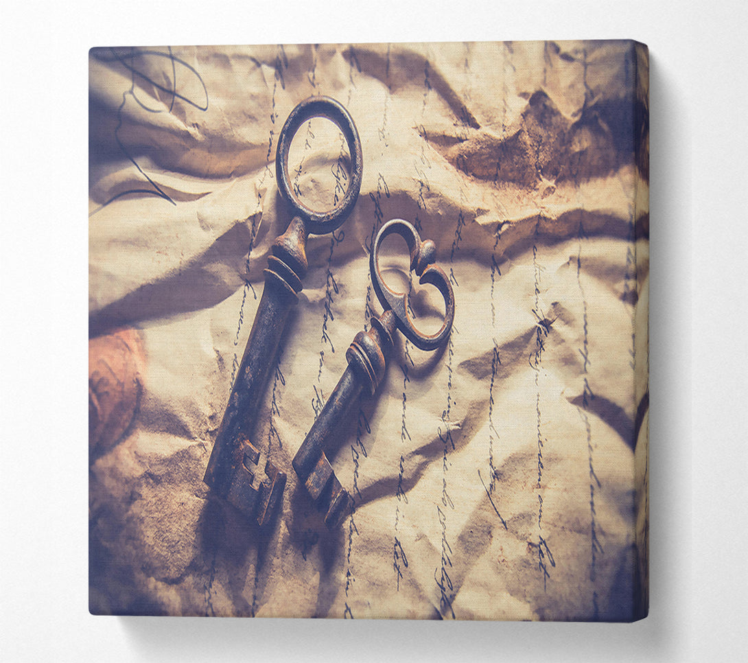  A Canvas Print of Rusty Keys On Cream Paper Canvas Wall Art