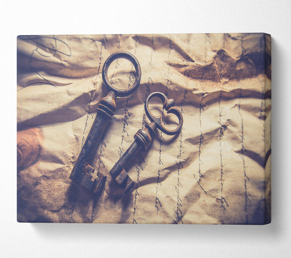  A Canvas Print of Rusty Keys On Cream Paper Canvas Wall Art