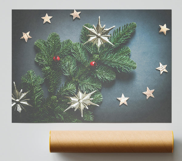 Silver Stars On Green Giclee Print