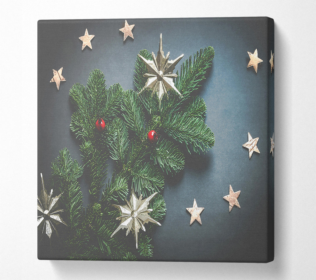  A Canvas Print of Silver Stars On Green Canvas Wall Art