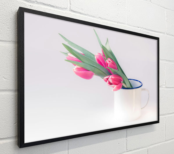 Pink Tulips In White Mug