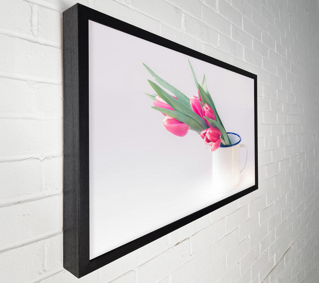  A Canvas Print of Pink Tulips In White Mug Canvas Wall Art
