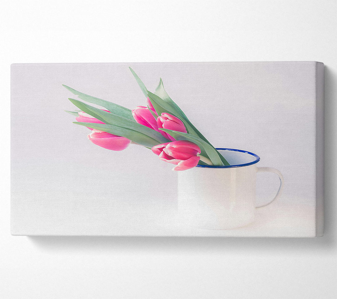  A Canvas Print of Pink Tulips In White Mug Canvas Wall Art