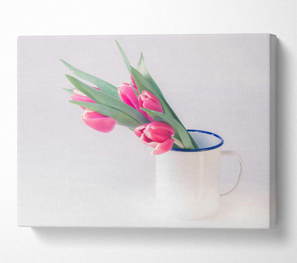  A Canvas Print of Pink Tulips In White Mug Canvas Wall Art