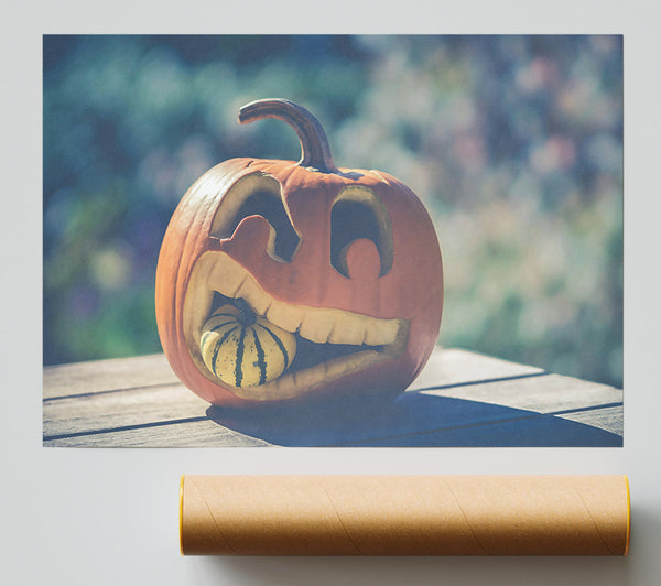 Orange Grinning Pumpkin Print
