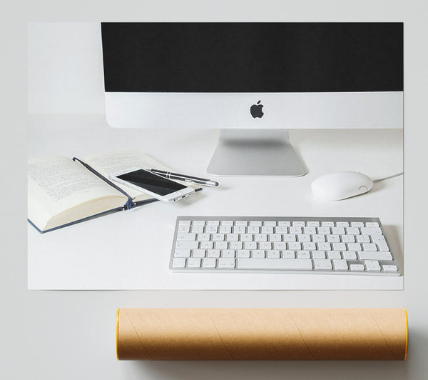 White Minimalist Workspace Poster