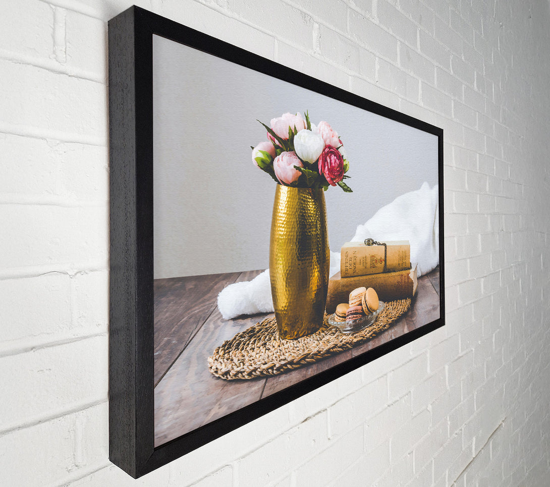 A Canvas Print of Gold Vase And Flowers Canvas Art