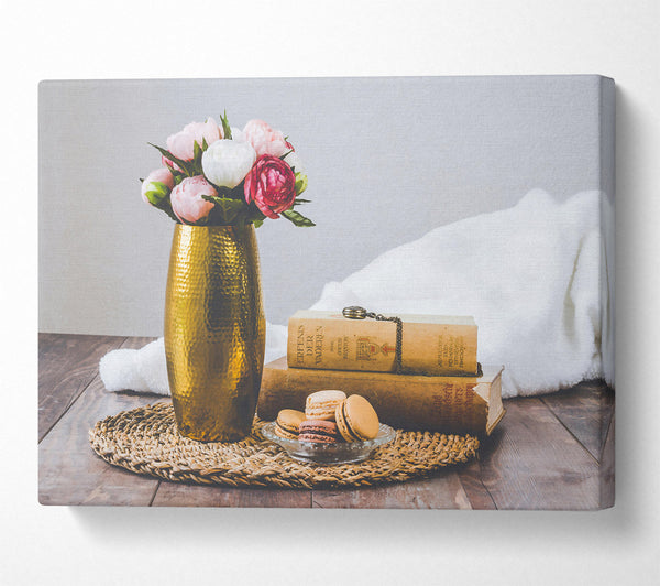  A Canvas Print of Gold Vase And Flowers Canvas Art