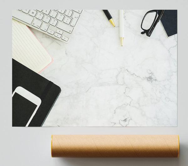 White Marble Workspace Print