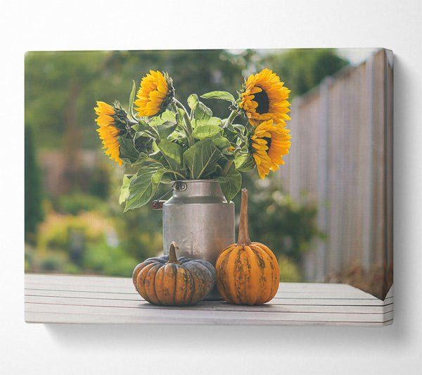  A Canvas Print of Golden Sunflowers And Pumpkins Canvas Art