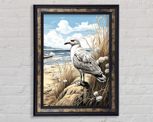 Seagull On The Beach Framed Print
