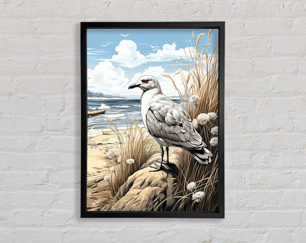 Seagull On The Beach Framed Print