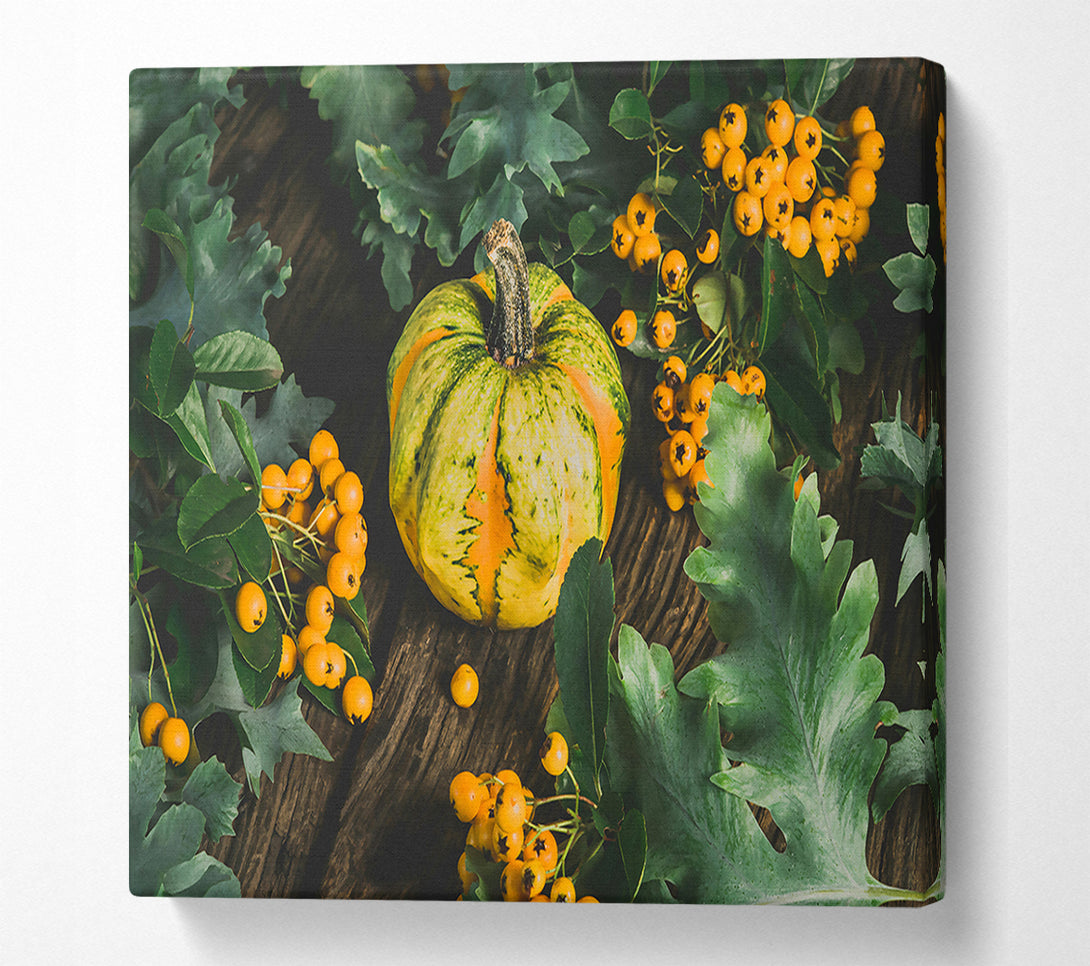  A Canvas Print of Golden Gourd Amidst Green Canvas Print