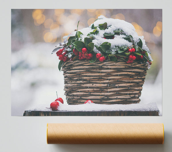 Red Berries In The Snow Poster