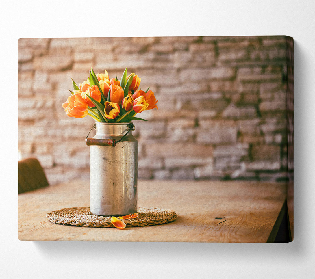  A Canvas Print of Orange Tulips In Tin Canvas Art