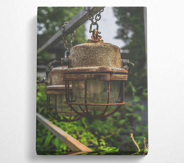  A Canvas Print of Rusty Grey Cage Lights Canvas Print