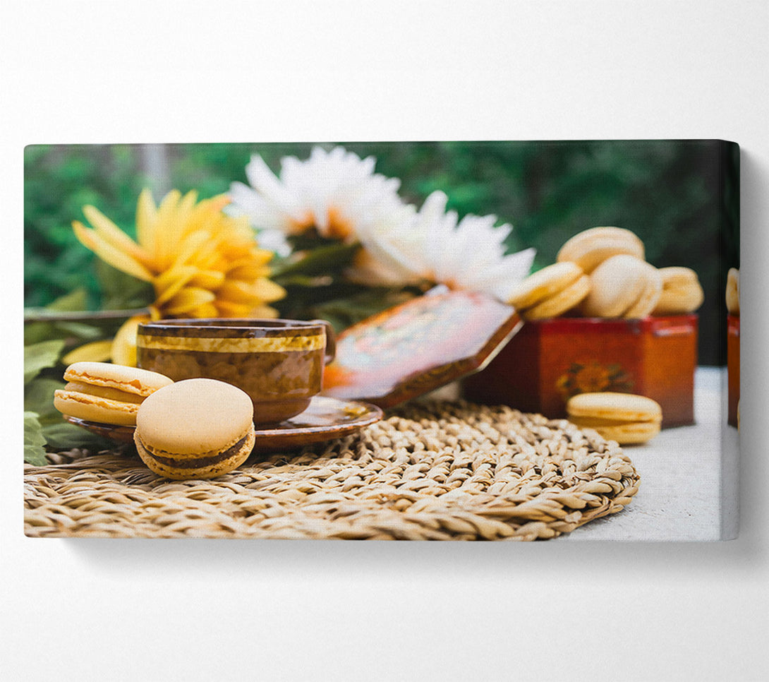  A Canvas Print of Brown Macarons And Tea Canvas Print