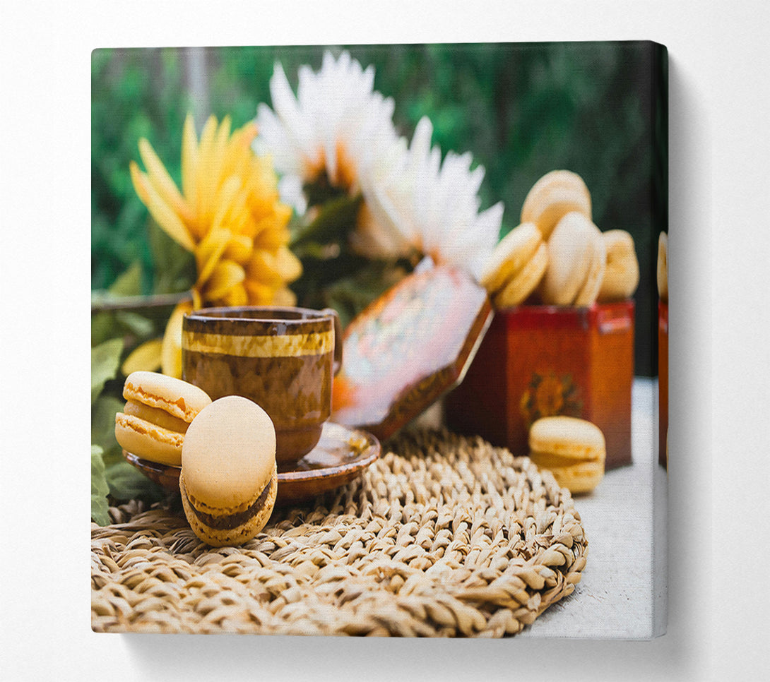  A Canvas Print of Brown Macarons And Tea Canvas Print