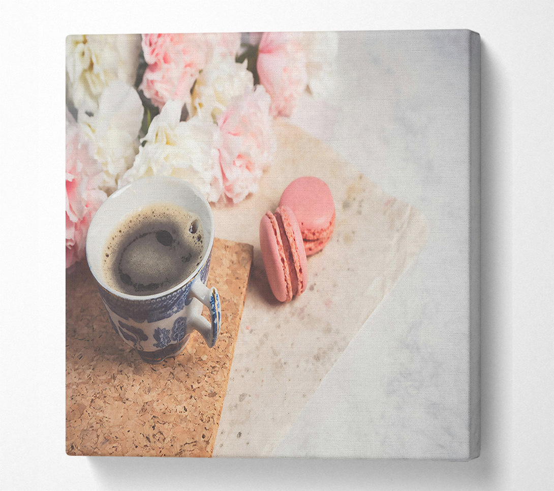  A Canvas Print of Pink Macarons & Coffee Canvas Print