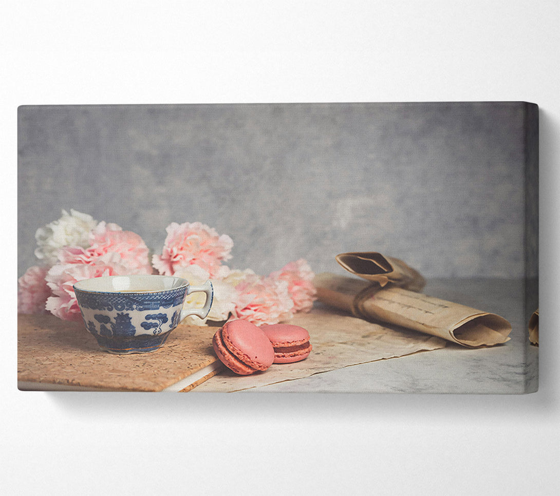  A Canvas Print of Pink Tea And Macarons Canvas Wall Art