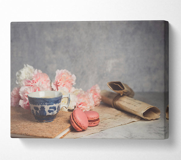  A Canvas Print of Pink Tea And Macarons Canvas Wall Art