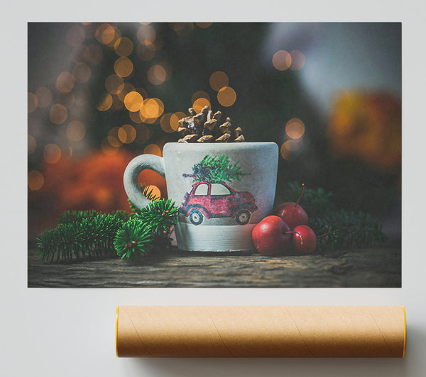 Red Christmas Mug And Pine Cone Giclee Print