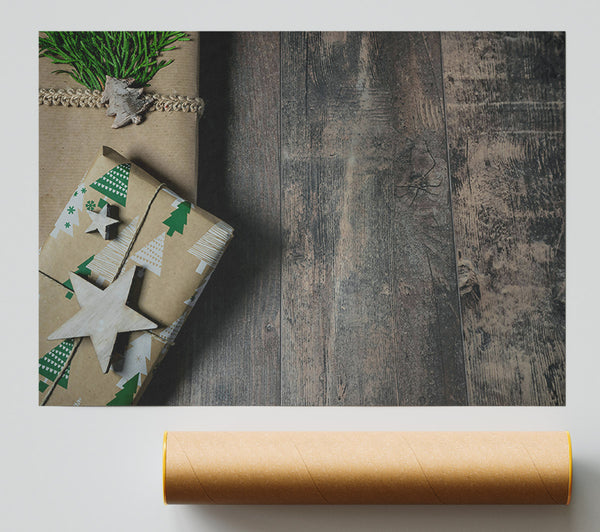Brown Christmas Gift Wrap Giclee Print