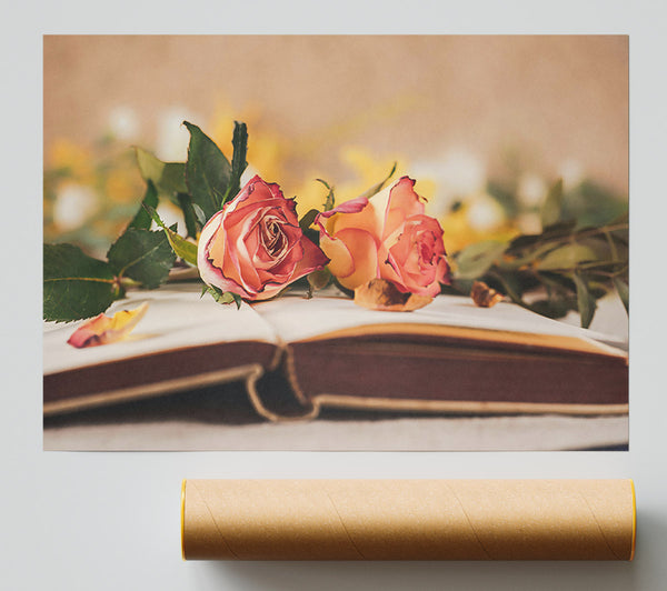 Pale Pink Roses On Book Print