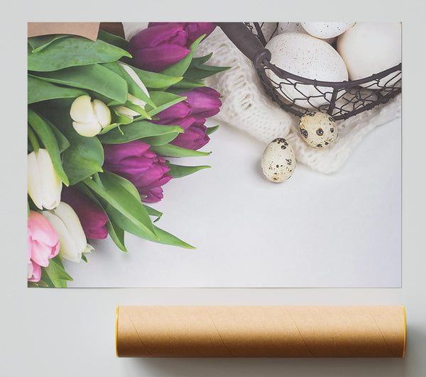 Purple Tulips And Eggs Poster
