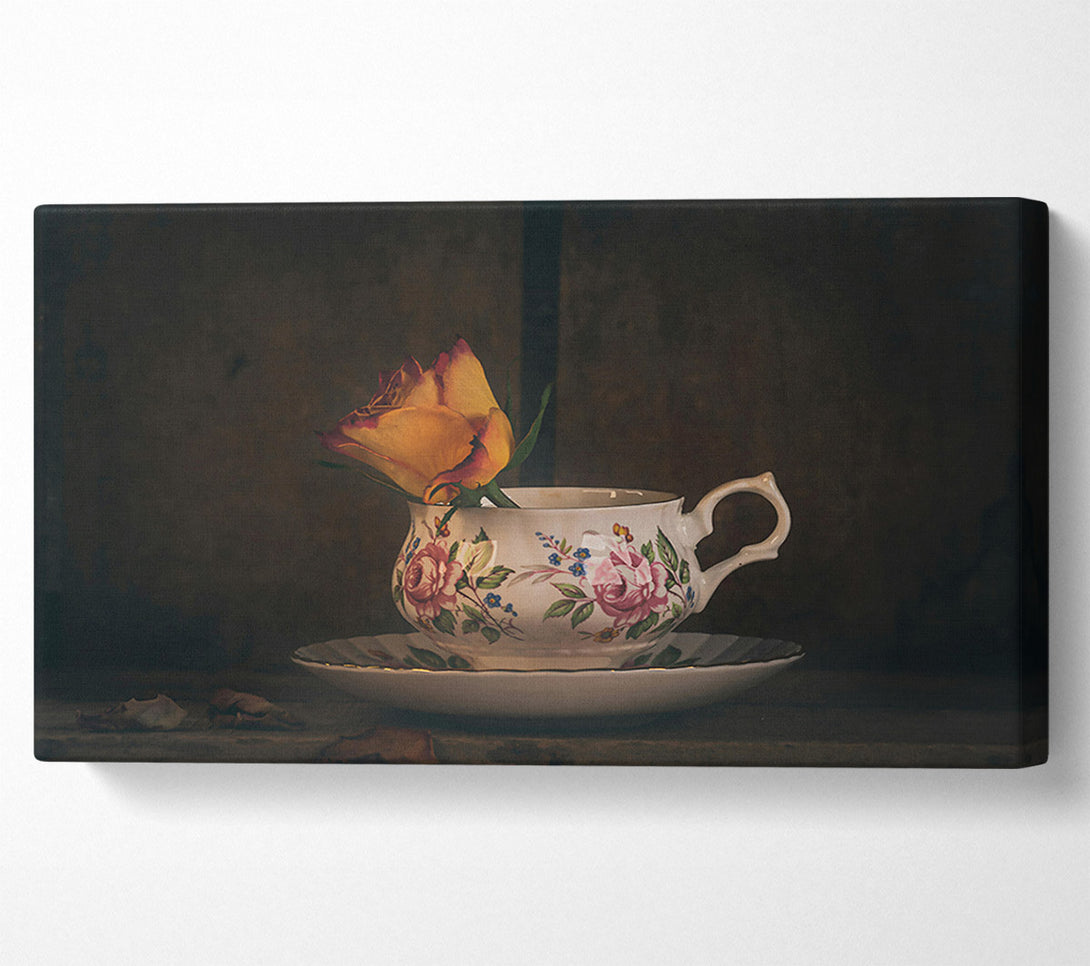  A Canvas Print of Golden Rose In Teacup Canvas Art