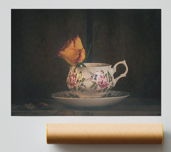 Golden Rose In Teacup Print
