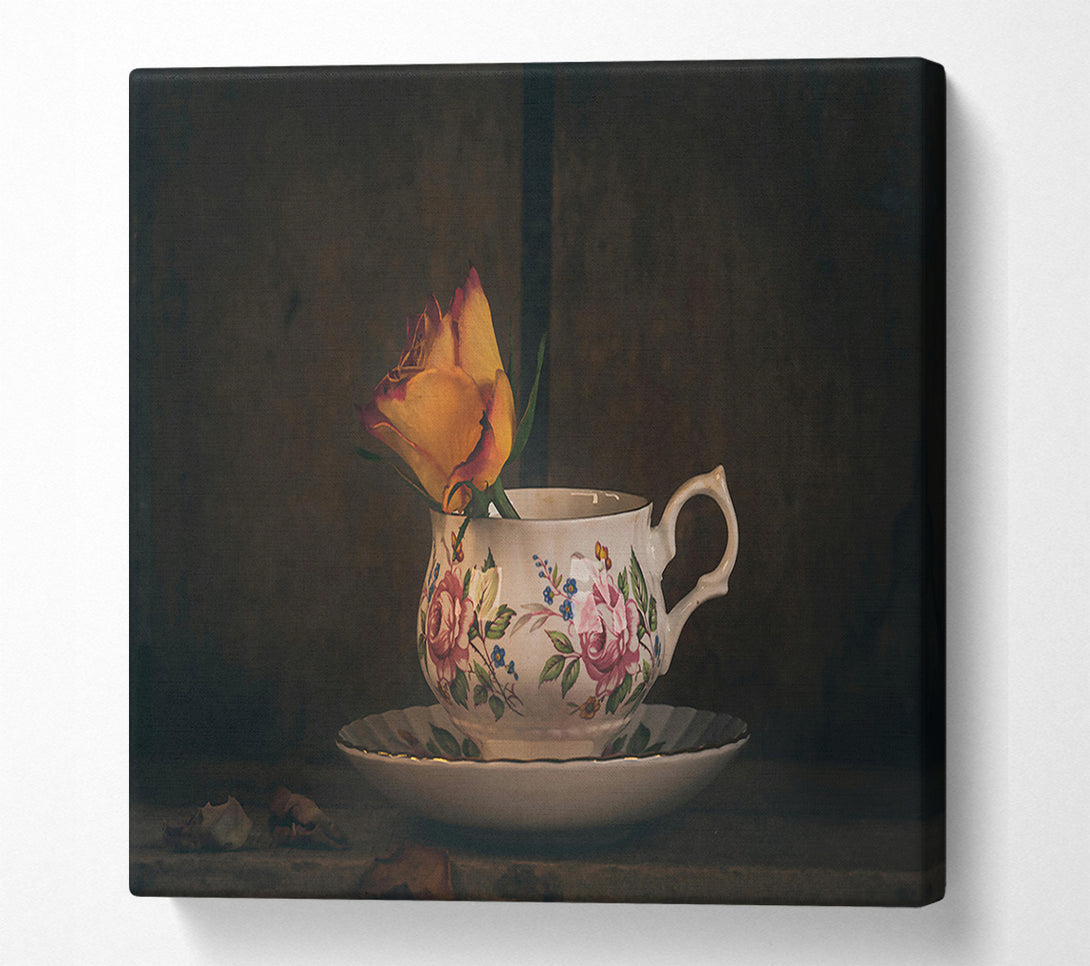  A Canvas Print of Golden Rose In Teacup Canvas Art