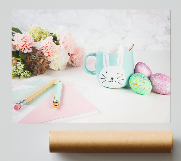 Mint Bunny Mug And Eggs Poster