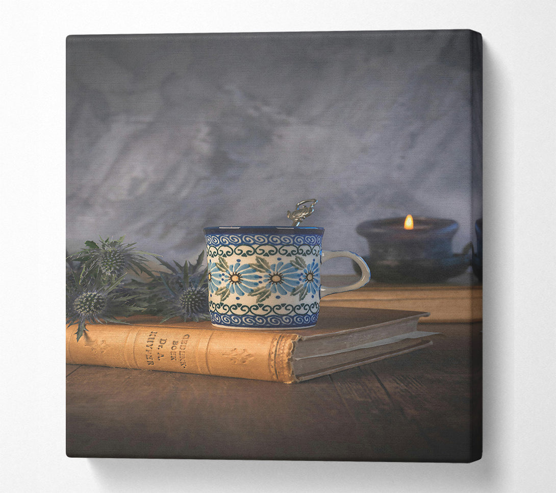  A Canvas Print of Blue Floral Mug Light Canvas Wall Art